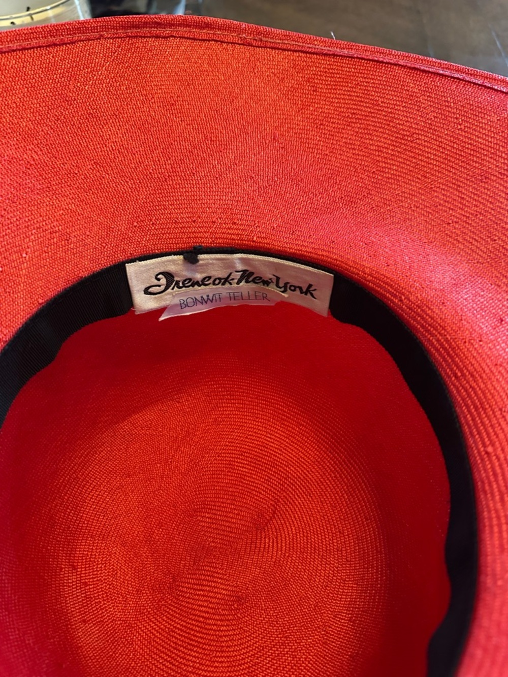 Red Wide-Brim Hat with Black Floral Accent - Picture 3 of 5